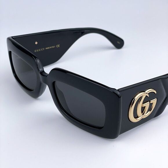 NEW Gucci GG0811S 001 Black Logo Gray Rectangle Anti-Reflective Unisex Sunglasse main image 8